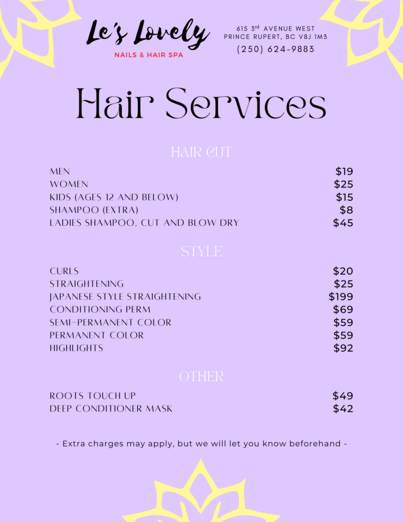 Menu - Le's Lovely Nails and Hair Spa